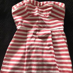 Strapless striped dress.